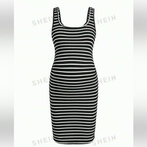 Maternity Casual Sleeveless Bodycon Dress With Large Round Neckline‎